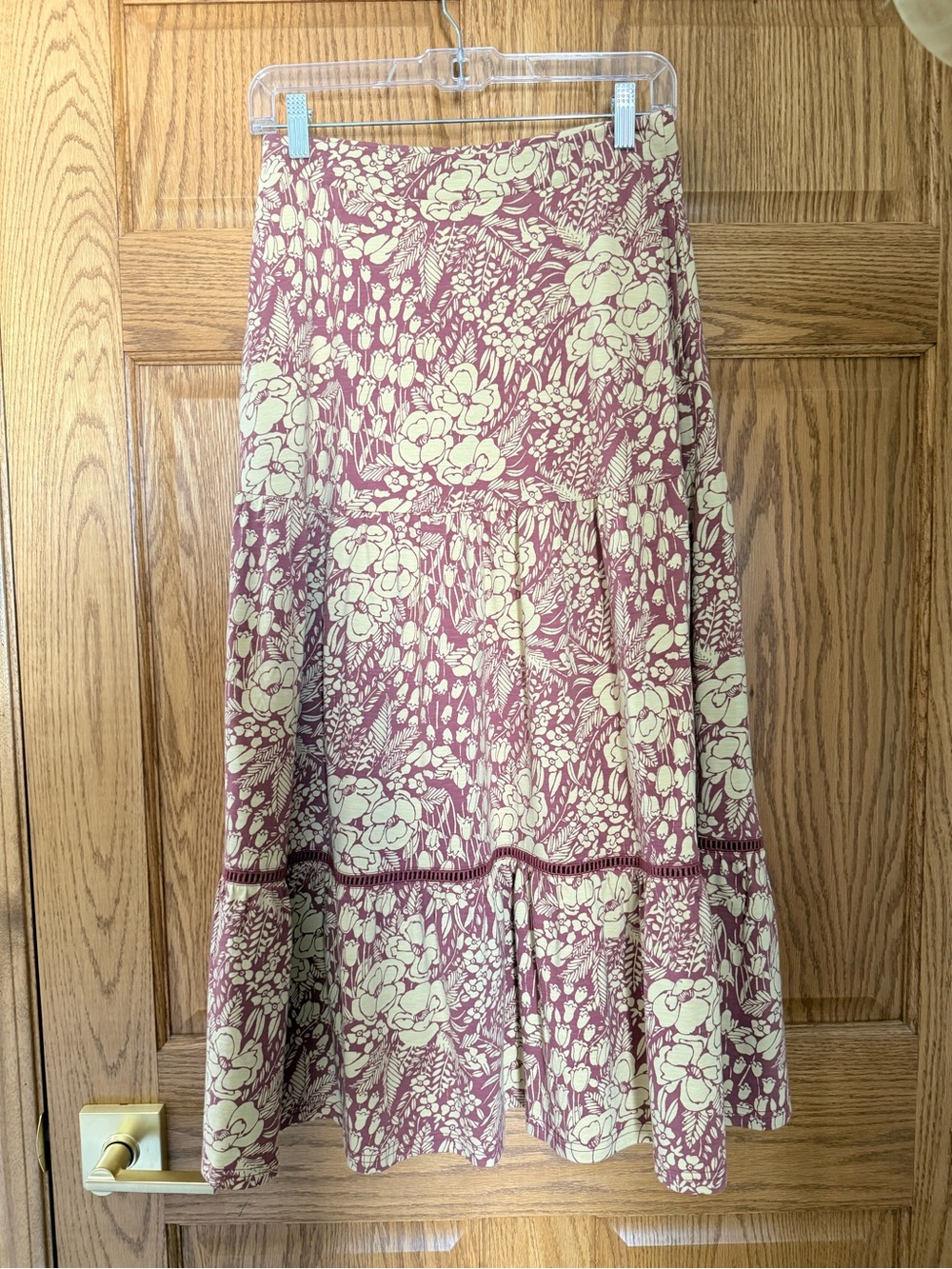 Toad&Co Floral Tiered Maxi Skirt in Mauve and Cream
